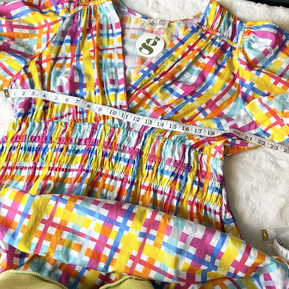 Plaid Midi Dress Colorful Stretch Smocked Waist Pink Yellow Blue NWT Sz 3X - Picture 13 of 16